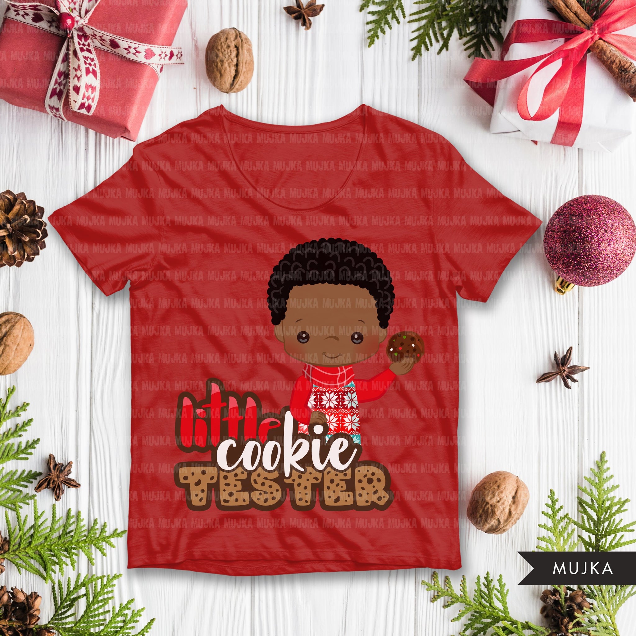 Christmas PNG digital, Little cookie Tester Printable HTV sublimation image transfer clipart, t-shirt Afro black boy graphics