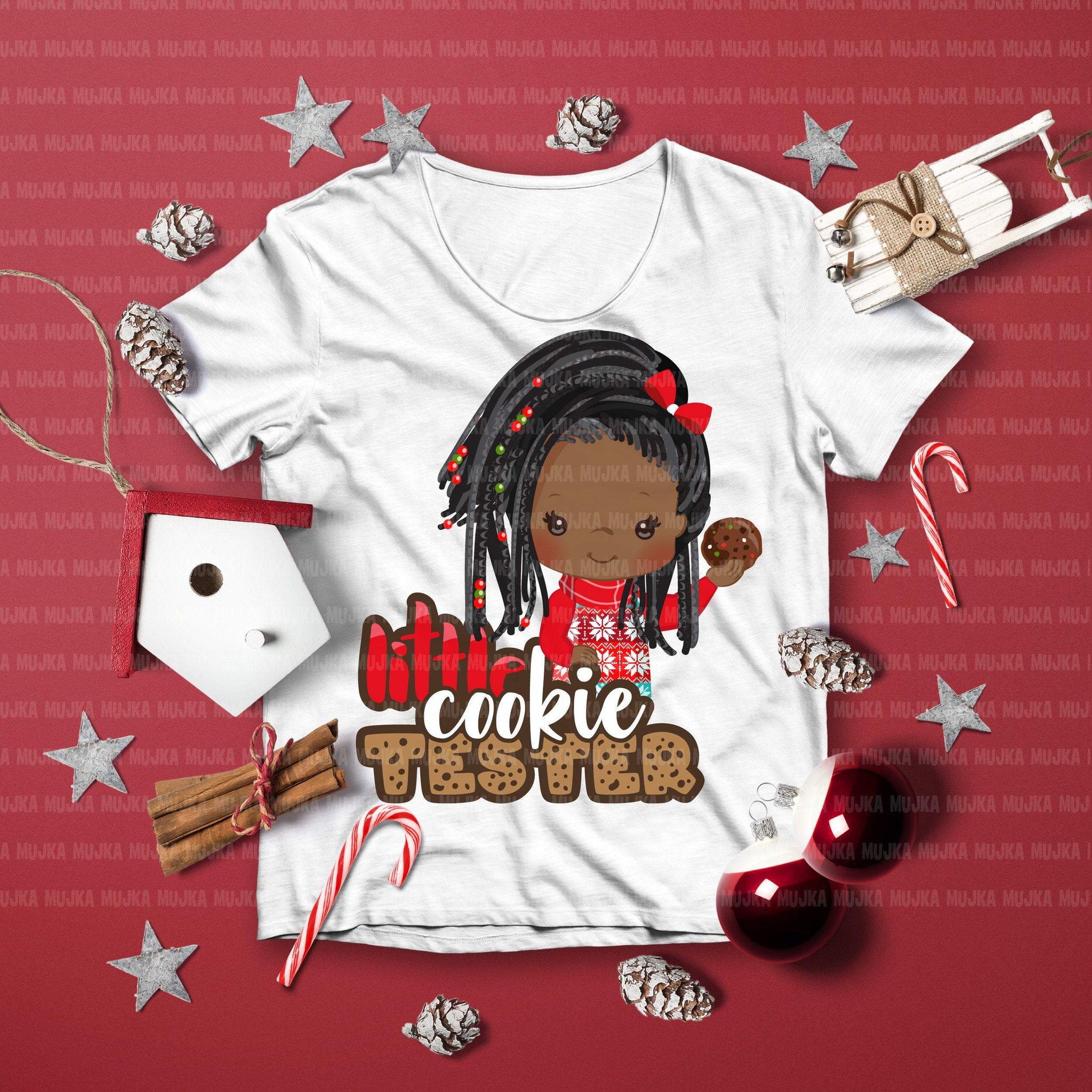 Christmas PNG digital, Little cookie Tester Printable HTV sublimation image transfer clipart, t-shirt Afro black girl graphics