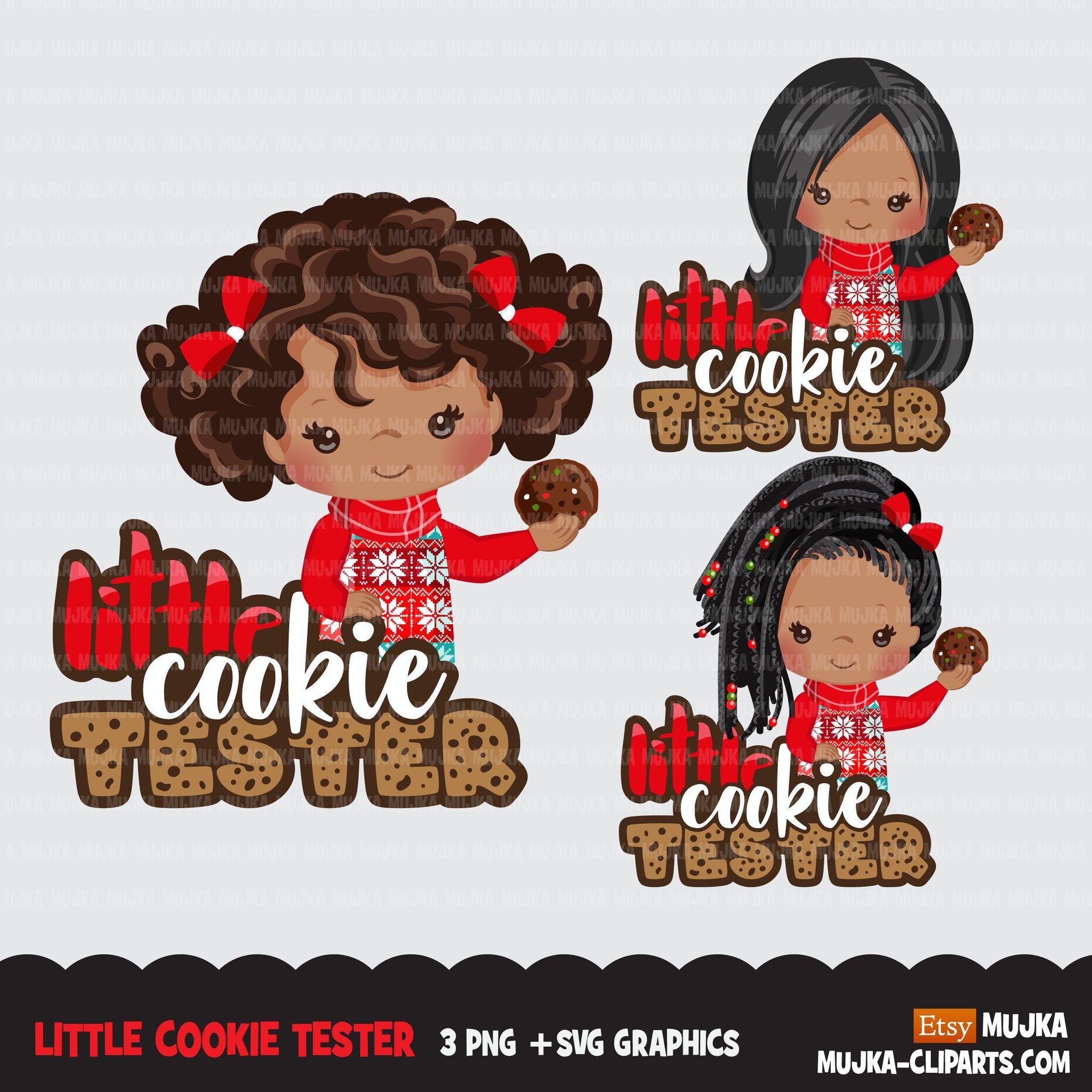 Christmas PNG digital, Little cookie Tester Printable HTV sublimation image transfer clipart, t-shirt Afro black girl graphics