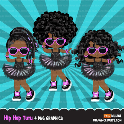 Hip hop dancer black girls clipart, Black tutu break dance, rapping characters, planner stickers, dance clip art
