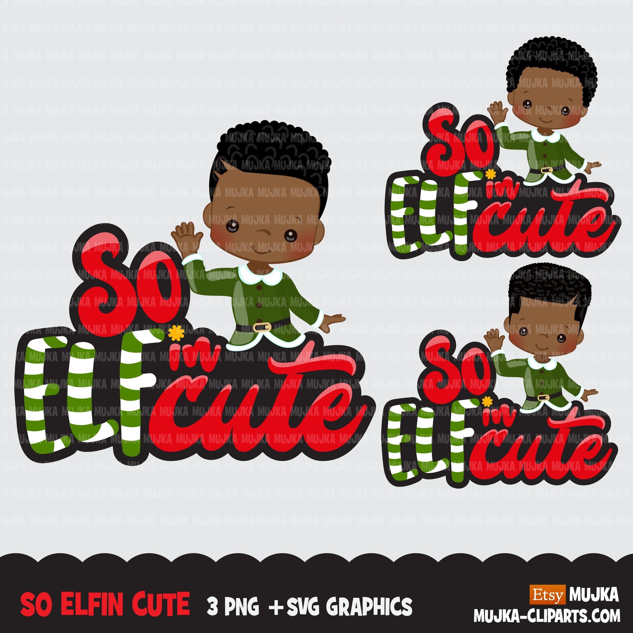 Christmas PNG digital, So Elfin Cute Printable HTV sublimation image transfer clipart, t-shirt Afro black boy graphics