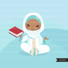 Muslim girls clipart, Islam graphics, Quran reading kids with Hijab and Misbaha,  Tasbih clip art, religious