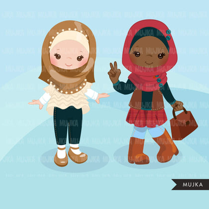 Muslim girls clipart, Islam graphics, Quran reading kids with Hijab and Misbaha,  Tasbih clip art, religious