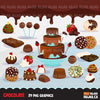 Chocolate Clipart, fountain, marshmallow, truffles, donuts, cookies and dripping border clip art graphics
