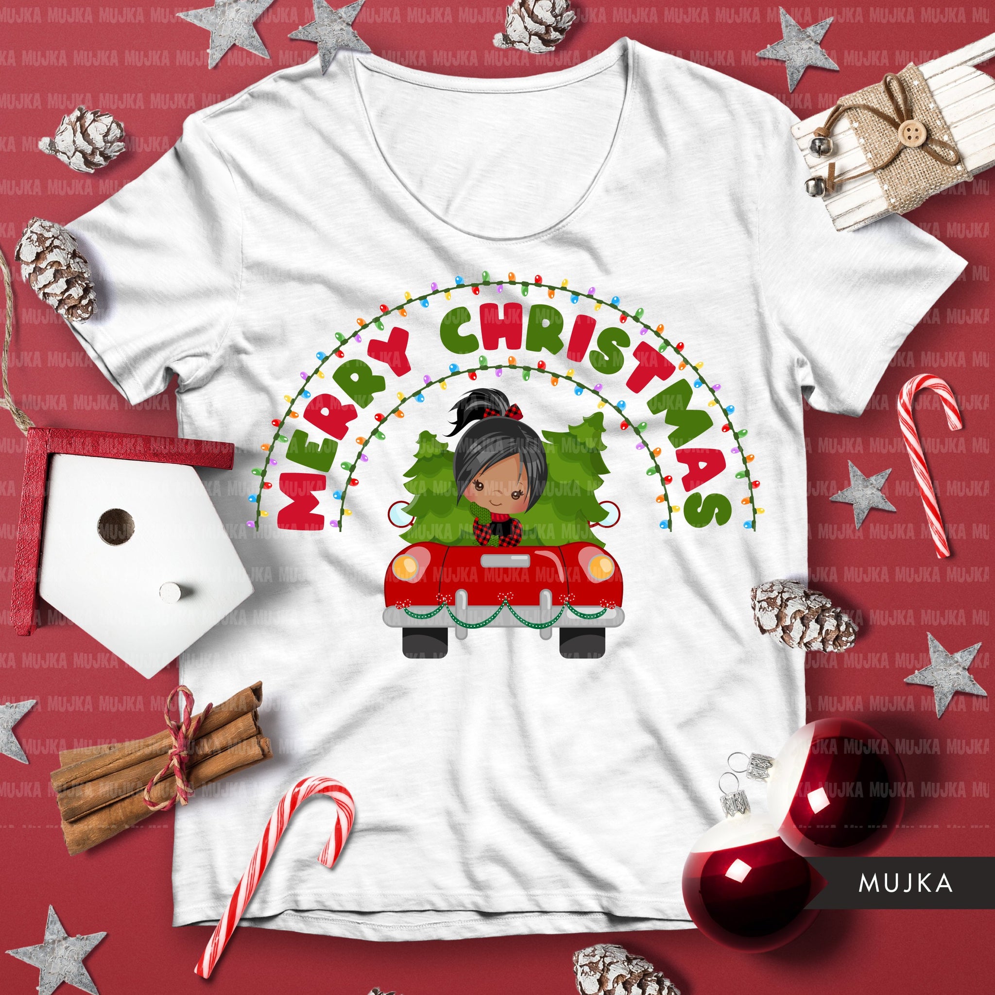 christmas png digital merry christmas red truck htv sublimation image transfer clipart t-shirt girl