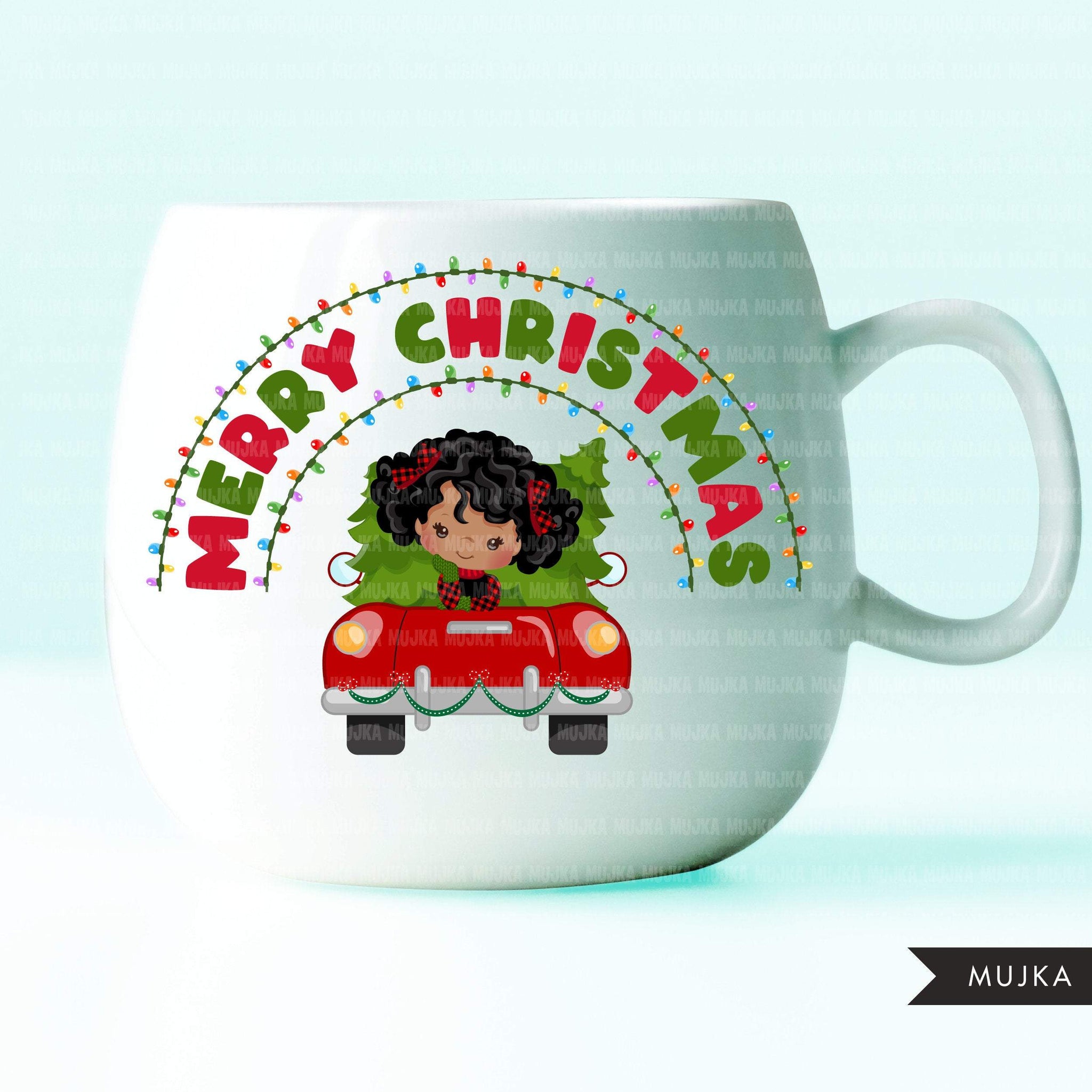 christmas png digital merry christmas red truck htv sublimation image transfer clipart t-shirt black girl