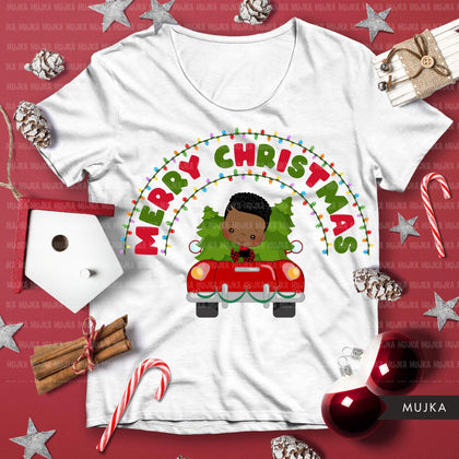 christmas png digital merry christmas red truck htv sublimation image transfer clipart t-shirt black boy