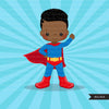 Black Superhero boys Clipart splash background & cute characters