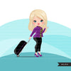 Travelling girl clipart avatar with suitcase, print and cut, shop logo boss girl clip art purple leopard skin graphics