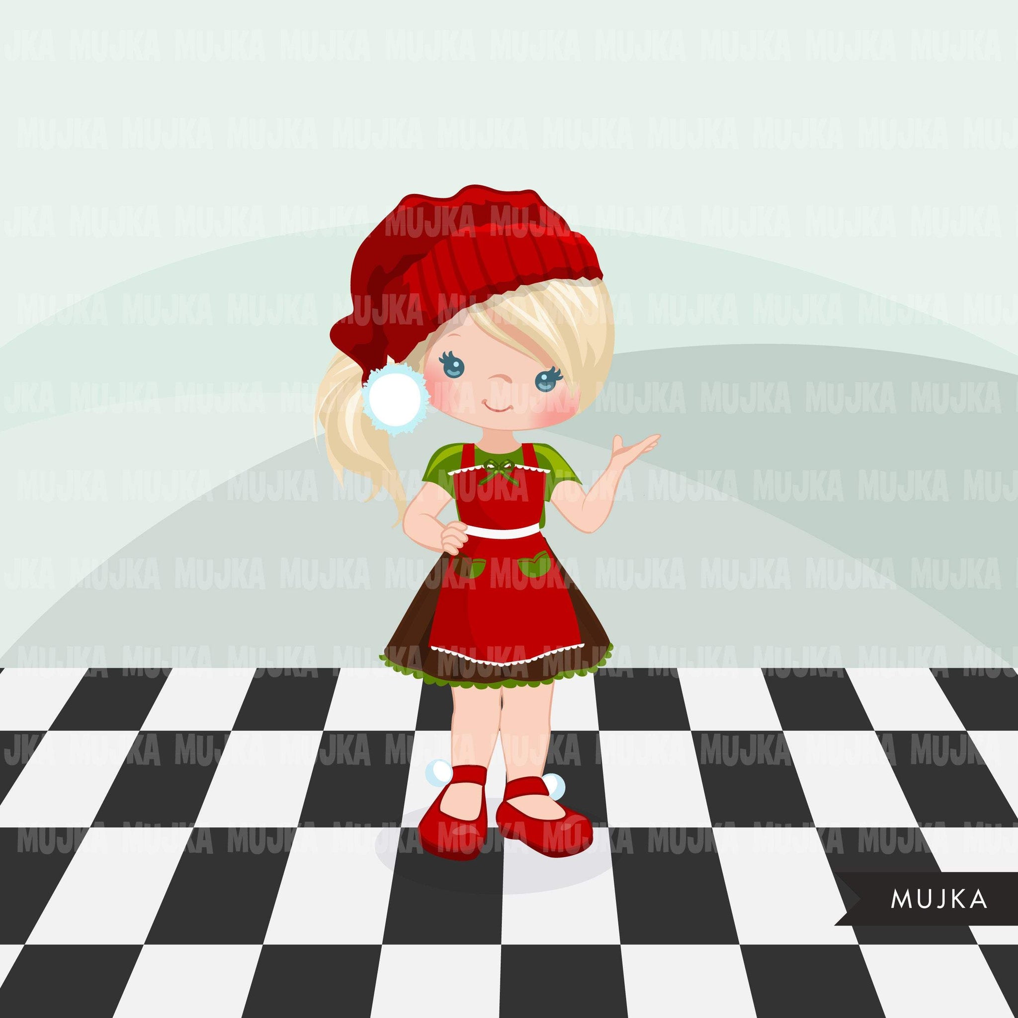 Christmas Baking Clipart, Cute baker girl characters, kitchen baking party, pastry chef, baking fun clip art
