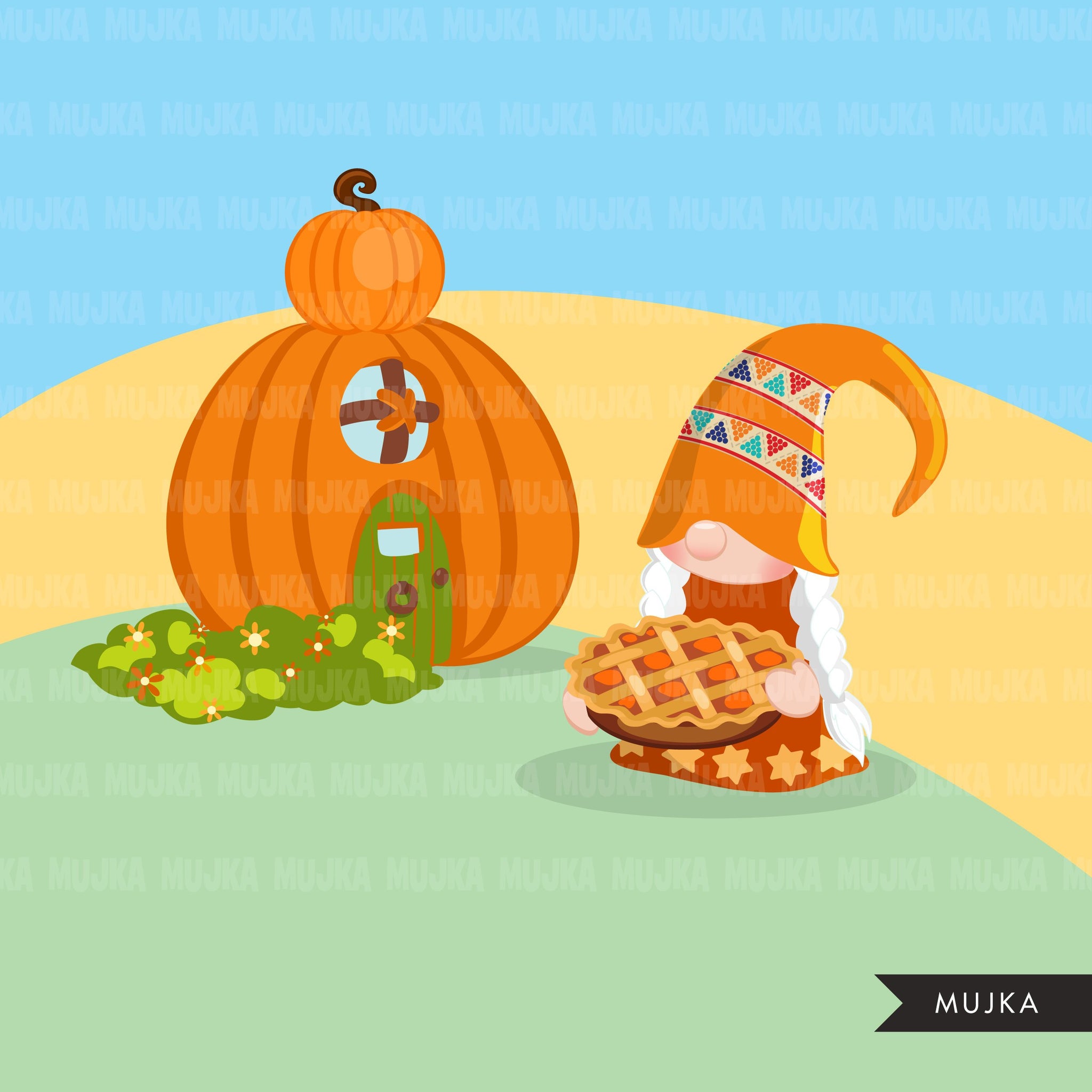 Thanksgiving gnomes Clipart, Scandinavian Gnome graphics, pumpkin, gobble gobble cute characters clip art