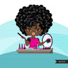 Afro Woman manicurist avatar clipart with nail art graphics girl, print and cut T-Shirt Designs, nail technician clip art