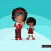 Christmas Pajama Black family clipart, portraits, mom, dad, grandparents, baby, kids afro family graphics, plaid commercial use PNG