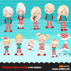 Christmas Pajama family clipart, portraits, mom, dad, grandparents, baby, kids blonde graphics, striped commercial use PNG