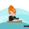 Woman business avatar clipart with laptop and cellphone, print and cut, business boss girl clip art