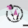 Gnome Clipart, happy New year graphics, celebrating gnomes, balloons, champagne png commercial use purple black