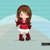 Christmas clipart, Santa little girls with plaid dress, commercial use graphics