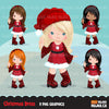 Christmas clipart, Santa little girls with plaid dress, commercial use graphics