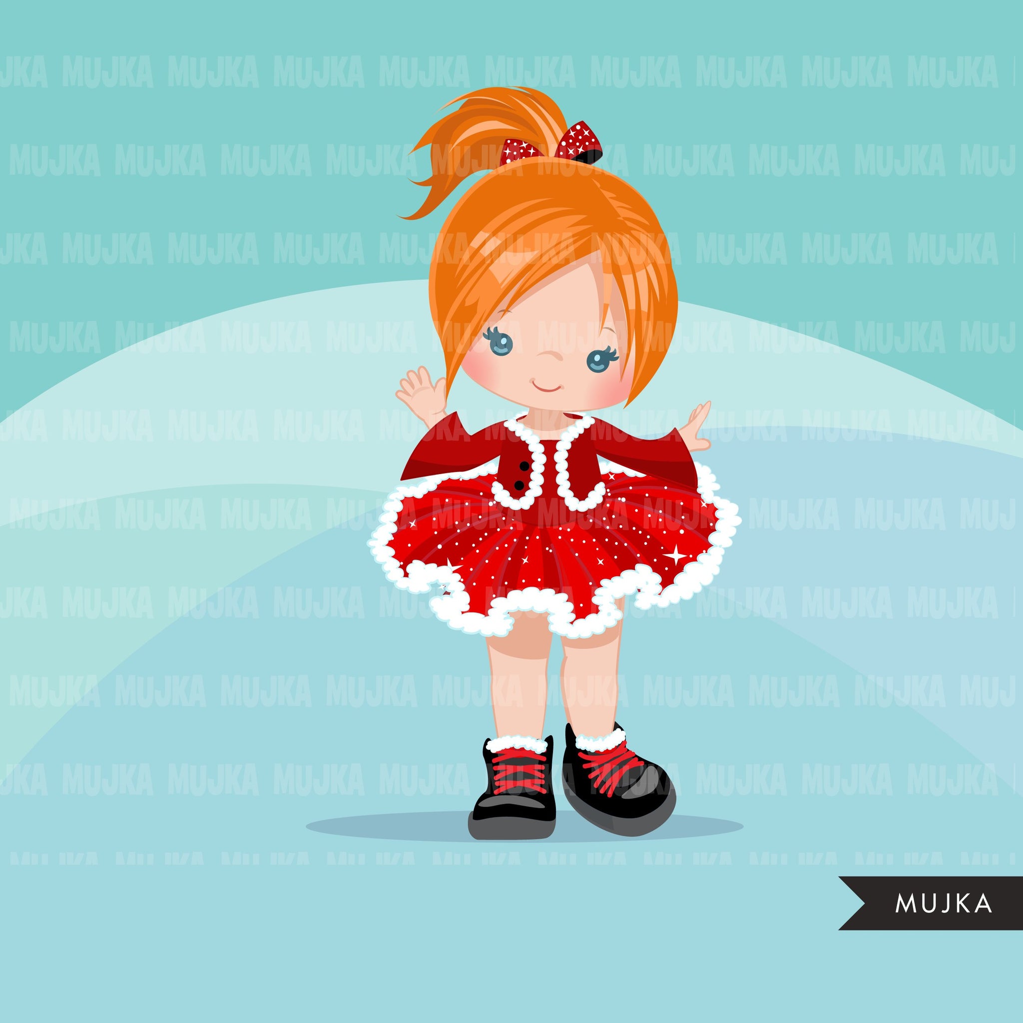 Christmas tutu clipart, Santa girls with tutu dress, commercial use graphics