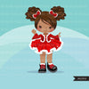 Christmas tutu clipart, Santa Black girls with tutu dress, commercial use graphics, afro christmas clip art