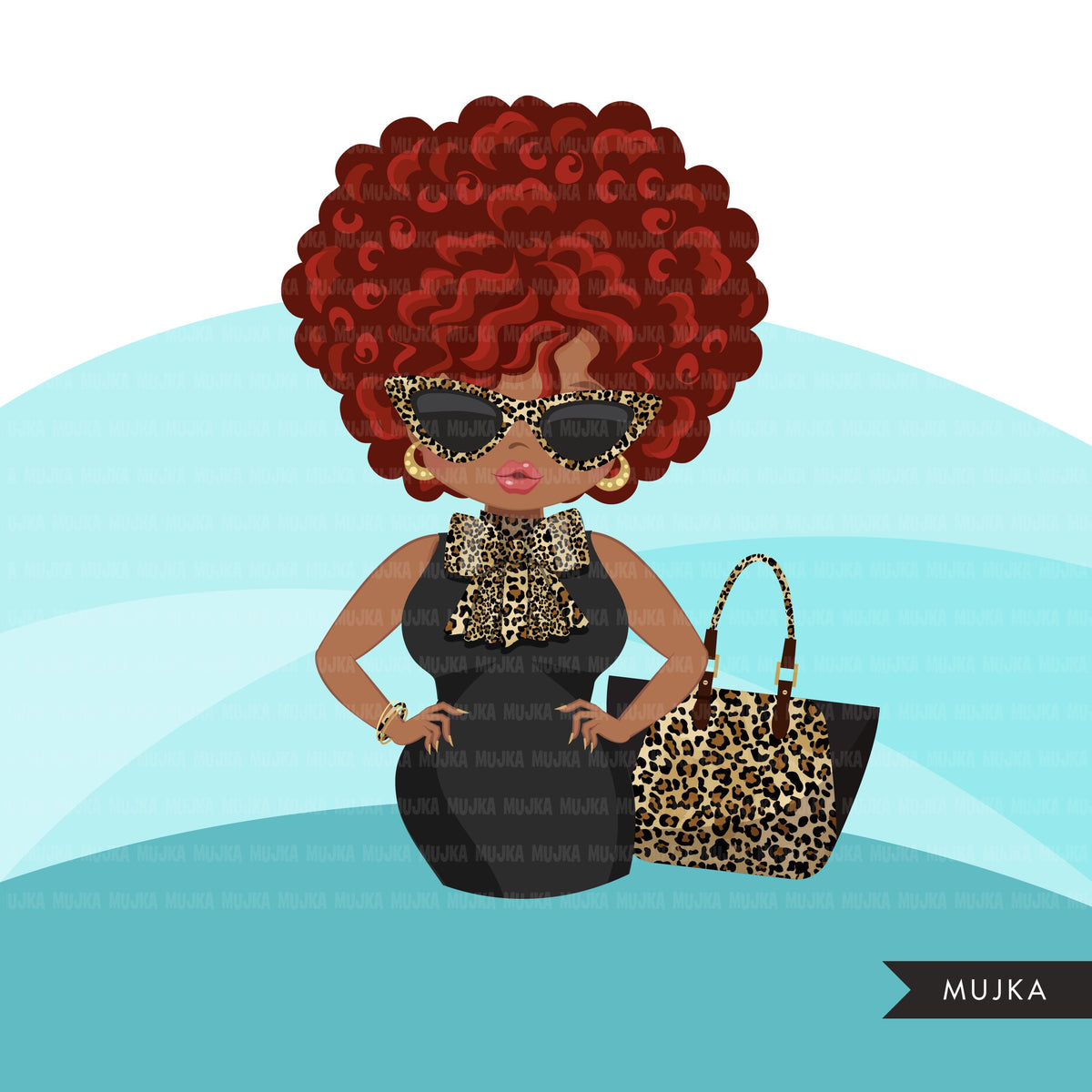 Black woman clipart avatar, ANKARA leopard print bow tie, fashion grap ...