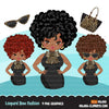 Black woman clipart avatar, ANKARA leopard print bow tie, fashion graphics shop logo boss afro girl clip art print and cut PNG