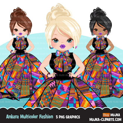 Woman clipart avatar, Ankara multi-color print bow tie and skirt, fashion graphics shop logo boss girl clip art print and cut PNG