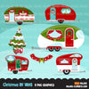 Christmas RV Vans clipart, decorated Noel camper van graphics