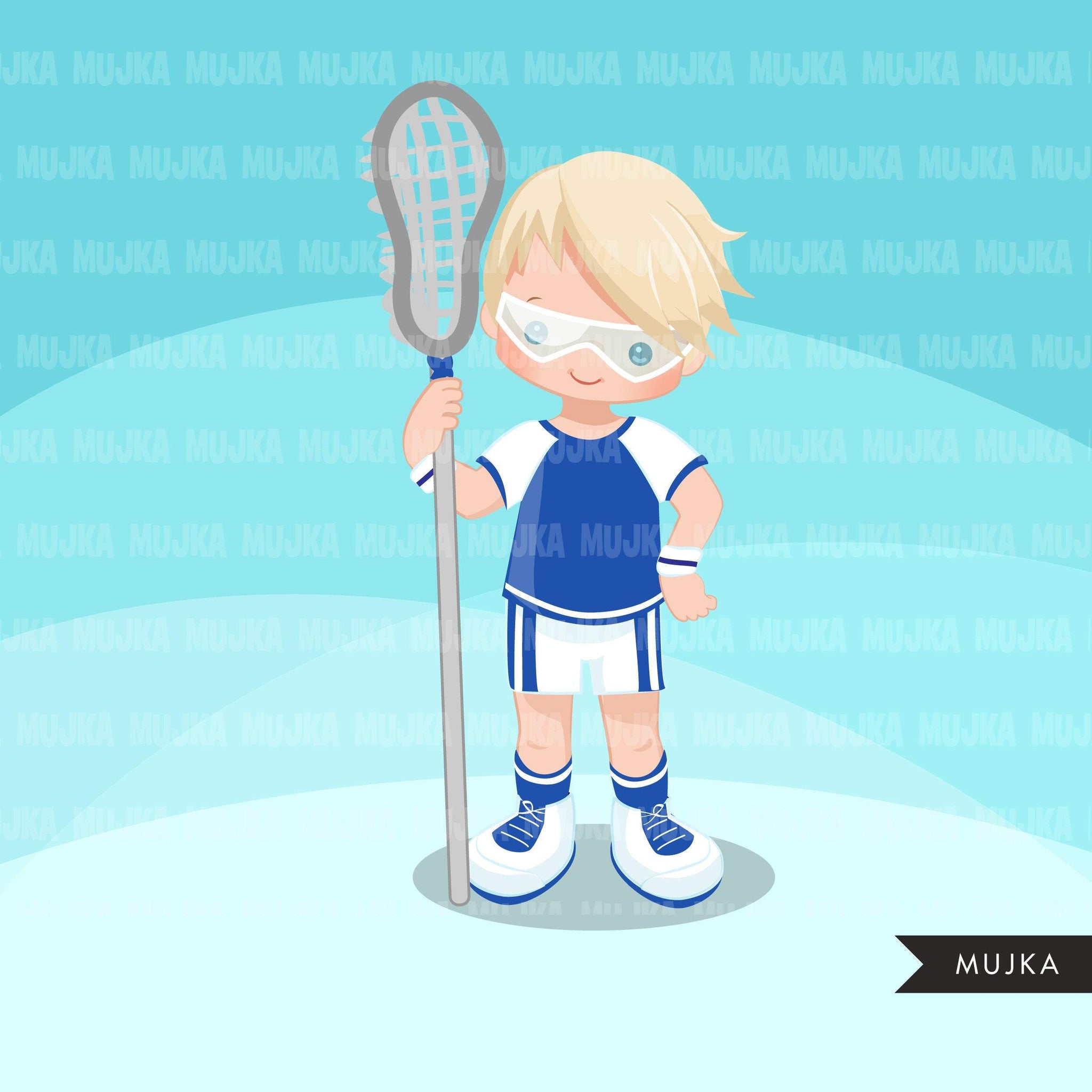 Lacrosse Clipart graphics, boys lacrosse player characters, stickers, commercial use, school activity clip art