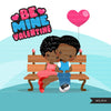 Imágenes prediseñadas del Día de San Valentín, lindos niños negros de San Valentín, parejas sentadas en un banco, gráficos de San Valentín be mine, imágenes prediseñadas de uso comercial