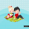 Valentine's Day Clipart, Cute Valentine kids, couples sitting, XOXO valentine graphics, commercial use clip art