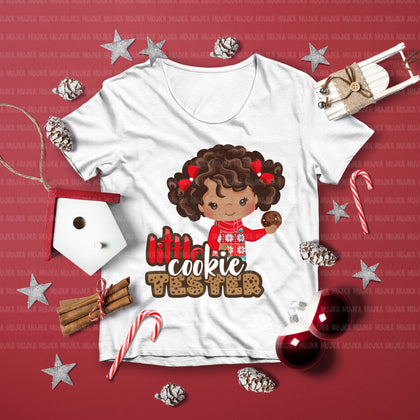 Christmas PNG digital, Little cookie Tester Printable HTV sublimation image transfer clipart, t-shirt Afro black girl graphics