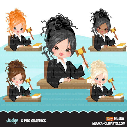 Woman Judge avatar clipart with gavel and law book, print and cut, justice girl clip art, court of law