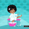 Spa clipart, party black girl graphics, bath, nail polish, spa birthday graphics, soaking feet, commercial use clip art