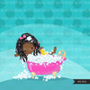 Spa clipart, party black girl graphics, bubble bath, nail polish, spa birthday graphics, soaking feet, commercial use clip art
