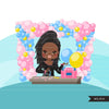 Black Balloon Arch Designer avatar clipart, print and cut, business boss girl clip art, party planner, event organizer