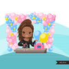 Black Balloon Arch Designer avatar clipart, print and cut, business boss girl clip art, party planner, event organizer