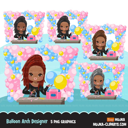 Black Balloon Arch Designer avatar clipart, print and cut, business boss girl clip art, party planner, event organizer