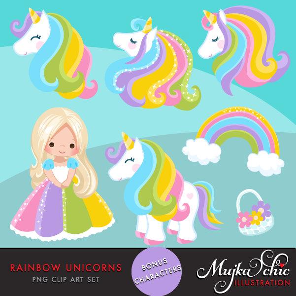 Unicorn Clip Art Set 1, Cute Pink Unicorn Sticker, Colorful, Kids  Invitation, Rainbow Unicorn Clipart, Instant Download, Charismas Clipart 