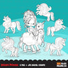Unicorn Clipart Bundle, Unicorn princess, numbers, glitters graphics commercial use PNG clip art