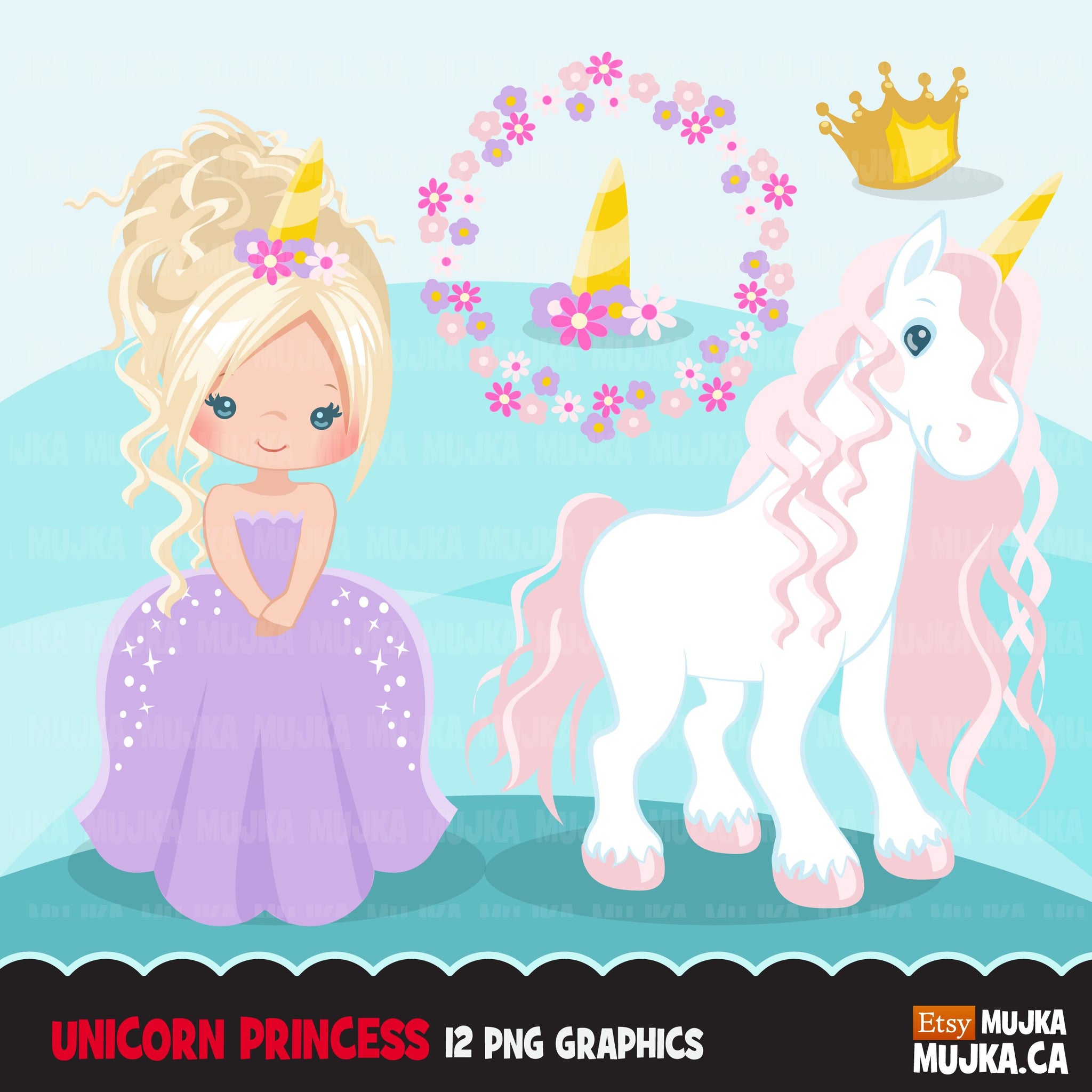 Unicorn Clipart Bundle, Unicorn princess, numbers, glitters graphics commercial use PNG clip art