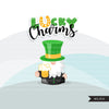St Patricks Day Gnomes  Clipart, Lucky Irish, pot of gold, clover, beer, Irishman graphics, commercial use PNG clip art