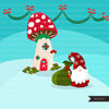 Christmas gnomes village Clipart, Mushroom homes Scandinavian Gnome graphics, illustration, Danish, Nordic Holiday, noel, cute characters