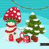 Christmas gnomes village Clipart, Mushroom homes Scandinavian Gnome graphics, illustration, Danish, Nordic Holiday, noel, cute characters