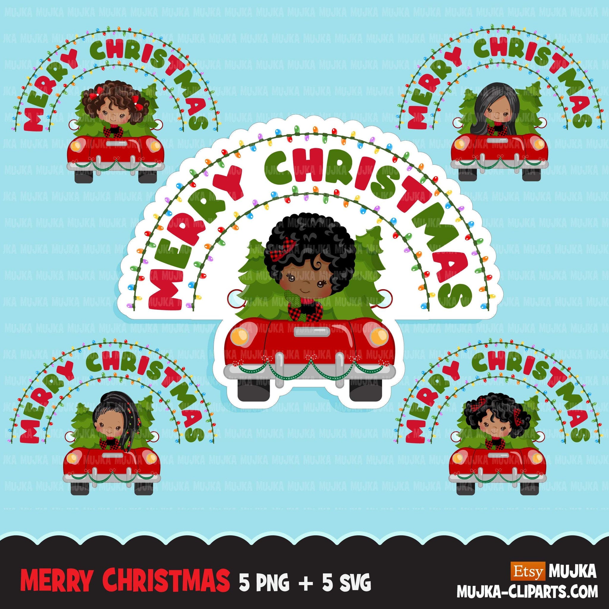 christmas png digital merry christmas red truck htv sublimation image transfer clipart t-shirt black girl
