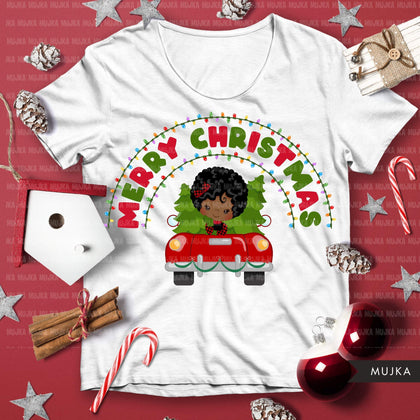 christmas png digital merry christmas red truck htv sublimation image transfer clipart t-shirt black girl