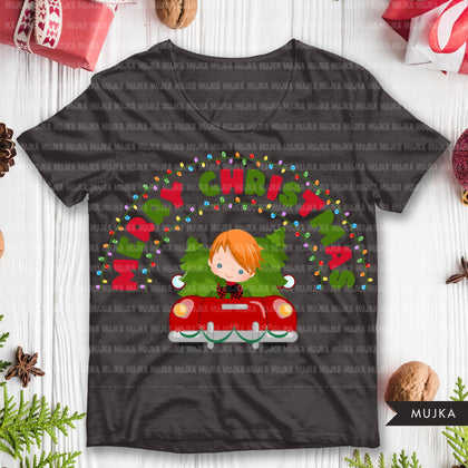 christmas png digital merry christmas red truck htv sublimation image transfer clipart t-shirt boy