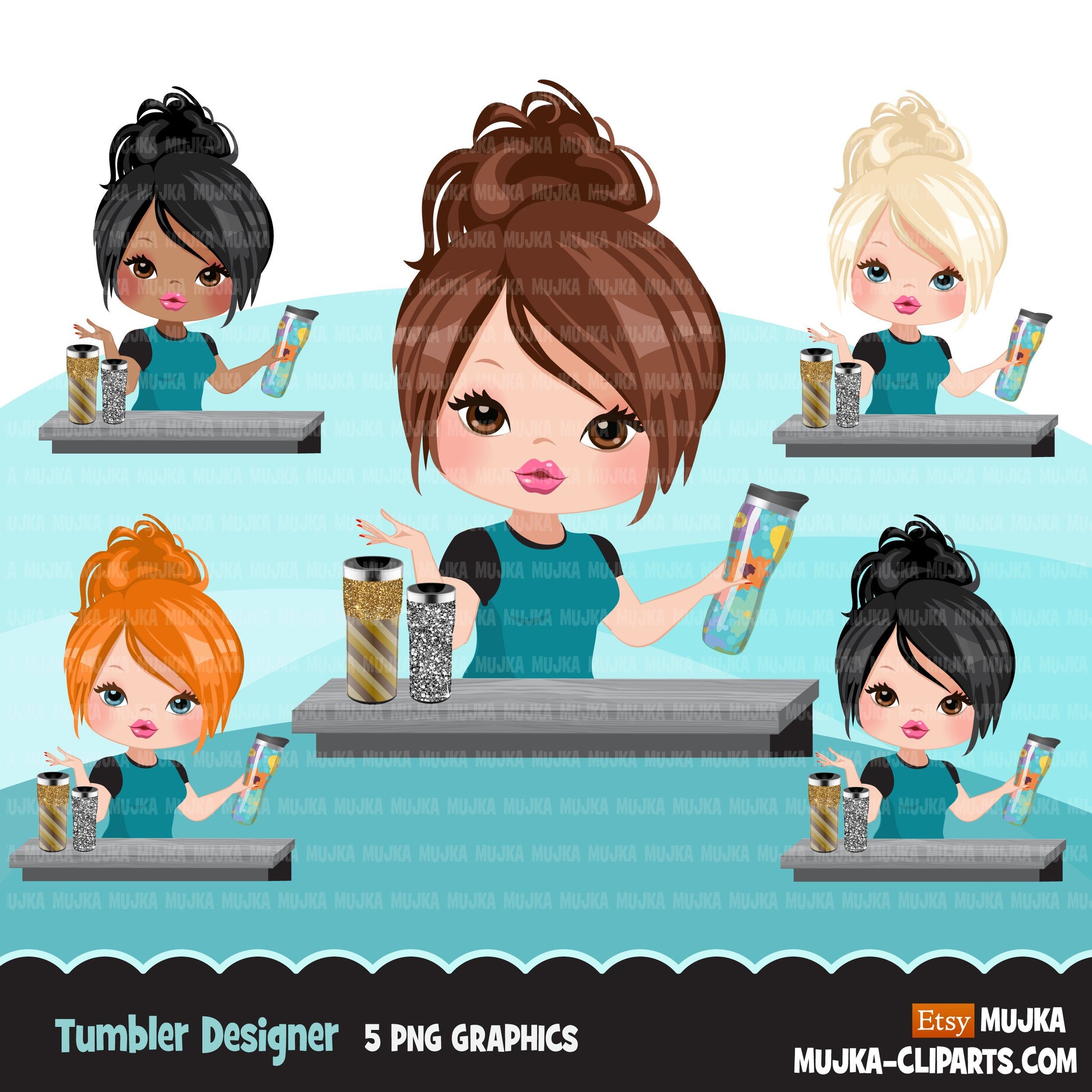 Boss Woman tumbler designer avatar clipart with glitter tumblers, print and cut, crafty maker boss girl clip art logo