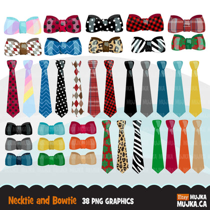 Bow tie and necktie clipart for boys outfits, father's day, baby shower graphics, commercial use clip art