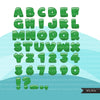 Christmas Alphabet Clipart, red, stripe green letters cute PNG graphics, Candy cane santa hat